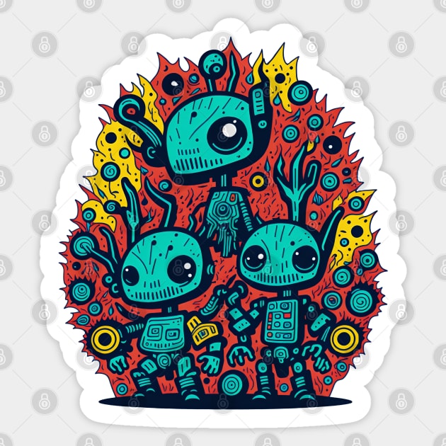 Three Robots Amigos Sticker by AnAzArt